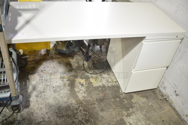 White Desk w/ 2 Drawers. - Image 1 of 3