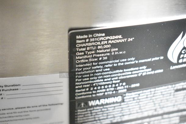 BRAND NEW SCRATCH AND DENT! Cooking Performance Group CPG 351CRCPG24NL Stainless Steel Commercial Countertop Natural Gas Powered Charbroiler Grill. 80,000 BTU. - Image 7 of 8