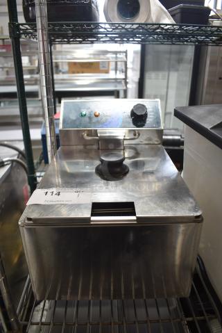 2023 Hoocoo FRY-10L Stainless Steel Countertop Electric Powered Single Bay Fryer w/ Metal Fry Basket and Lid. 120 Volts, 1 Phase.