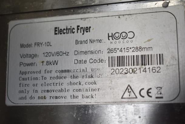 2023 Hoocoo FRY-10L Stainless Steel Countertop Electric Powered Single Bay Fryer w/ Metal Fry Basket and Lid. 120 Volts, 1 Phase. - Image 5 of 6
