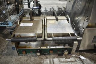 Waring WDG300 Stainless Steel Commercial Countertop Electric Powered Double Panini Press. 240 Volts, 1 Phase.