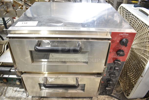 2024 Crosson CPO-320 Stainless Steel Countertop Electric Powered 2 Deck Pizza Oven w/ Broken Stones. 120 Volts, 1 Phase. Tested and Working! - Image 1 of 8