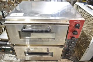 2024 Crosson CPO-320 Stainless Steel Countertop Electric Powered 2 Deck Pizza Oven w/ Broken Stones. 120 Volts, 1 Phase. Tested and Working!