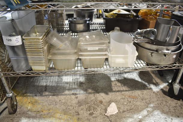 ALL ONE MONEY! Tier Lot of Various Items Including Poly Dro In Bins, Metal Stock Pots and Metal Bins - Image 1 of 4