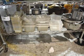 ALL ONE MONEY! Tier Lot of Various Items Including Poly Dro In Bins, Metal Stock Pots and Metal Bins