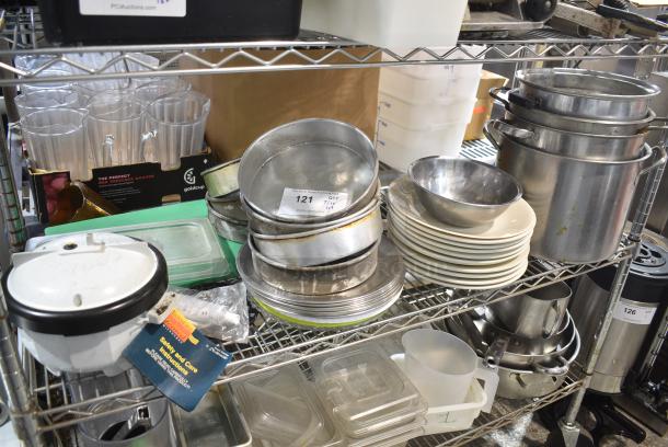 ALL ONE MONEY! Tier Lot of Various Items Including Metal Baking Pans and Stainless Steel Cylindrical Drop In Bins - Image 1 of 6