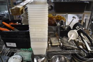 ALL ONE MONEY! Tier Lot of Various Items Including Utensils, Poly Bins and Commercial Can Openers