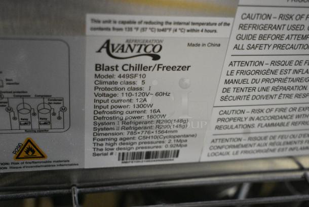 BRAND NEW SCRATCH AND DENT! Avantco 449SF10 Stainless Steel Commercial  31" Reach-In Blast Chiller / Freezer 88 lb. / 77 lb. 110-120 Volts, 1 Phase. Tested and Does Not Power On - Image 6 of 7