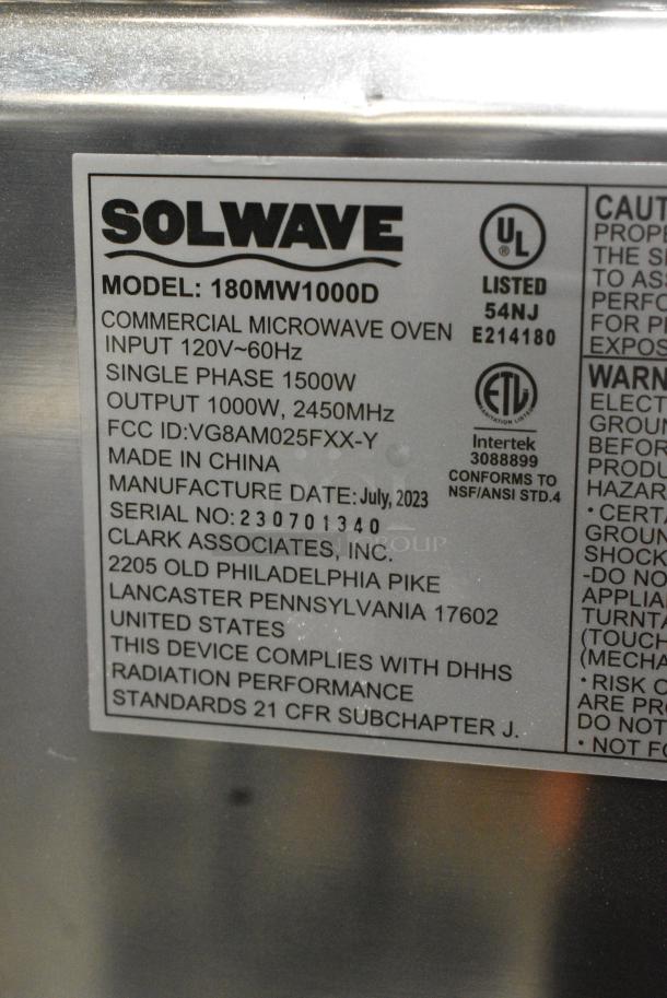 2023 Solwave 180MW1000D Stainless Steel Commercial Countertop Microwave Oven. 120 Volts, 1 Phase. - Image 6 of 6