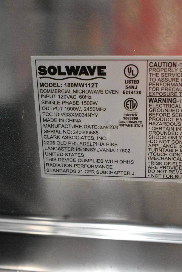 2024 Solwave 180MW112T Stainless Steel Commercial Countertop Microwave Oven. 120 Volts, 1 Phase. - Image 6 of 6