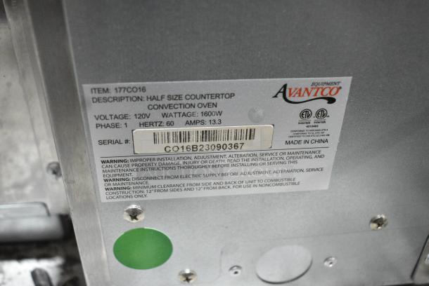 Avantco 177CO16 Stainless Steel Commercial Countertop Electric Powered Convection Oven. 120 Volts, 1 Phase. Tested and Does Not Power On - Image 6 of 6