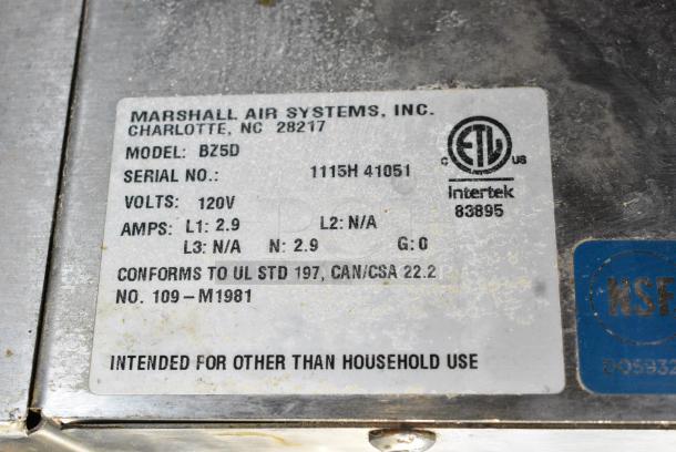 Marshall Air Systems BZ5D Metal Commercial Electric Powered Cheese Melter. 120 Volts, 1 Phase. - Image 5 of 5