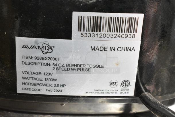 2024 AvaMix 928BX2000T Metal Countertop Blender Base. 120 Volts, 1 Phase. Tested and Working! - Image 6 of 6