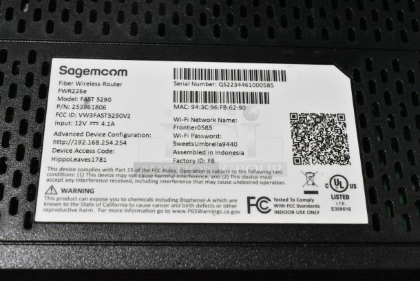 2 Various Items Including Frontier FRX523 Optical Network Terminal and Frontier FWR226e Fiber Wireless Router. 2 Times Your Bid! - Image 9 of 9