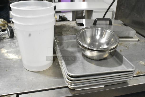 13 Various Items Including Metal Baking Pans, Metal Bowls and Poly Bins. 13 Times Your Bid! - Image 1 of 5
