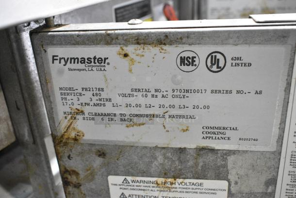 Frymaster FH217SE Stainless Steel Commercial Electric Powered 2 Bay Deep Fat Fryer w/ 2 Dumping Stations on Commercial Casters. 480 Votls, 3 Phase. - Image 17 of 18