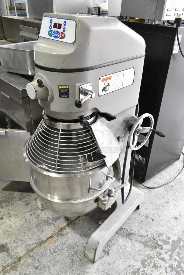 Globe SP60 Metal Commercial Floor Style 60 Quart Planetary Dough Mixer w/ Stainless Steel Mixing Bowl, Bowl Guard and Dough Hook Attachment. 220 Volts, 1 Phase. - Image 1 of 9