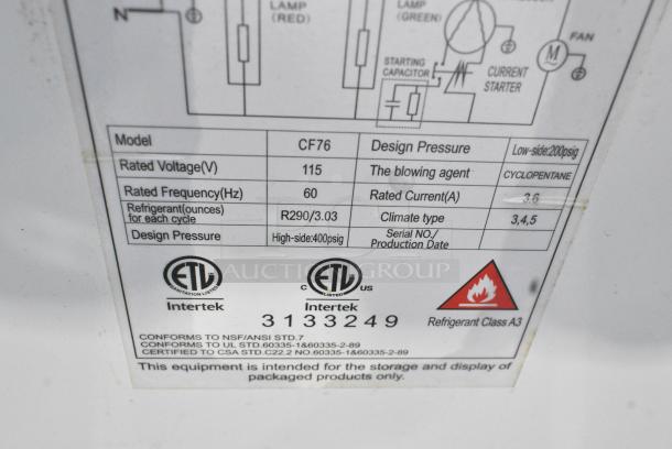 Coldline CF76 Metal Chest Freezer w/ 2 Hinge Lid. 115 Volts, 1 Phase. Tested and Powers On But Does Not Get Cold - Image 7 of 8
