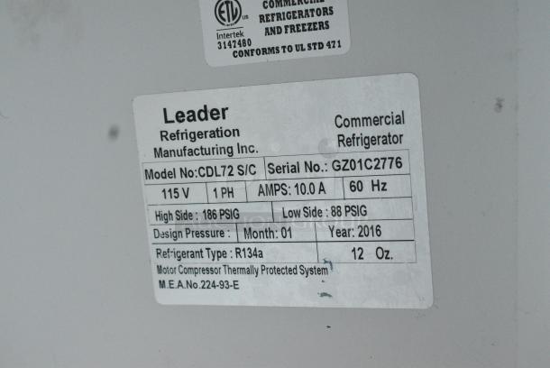 Leader CDL72 S/C Metal Commercial Floor Style Deli Display Case Merchandiser. 115 Volts, 1 Phase. Tested and Working! - Image 8 of 8