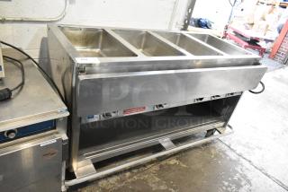 Seco-matic DME4PTS Stainless Steel Commercial Electric Powered 4 Bay Steam Table on Commercial Casters. 208 Volts, 1 Phase.