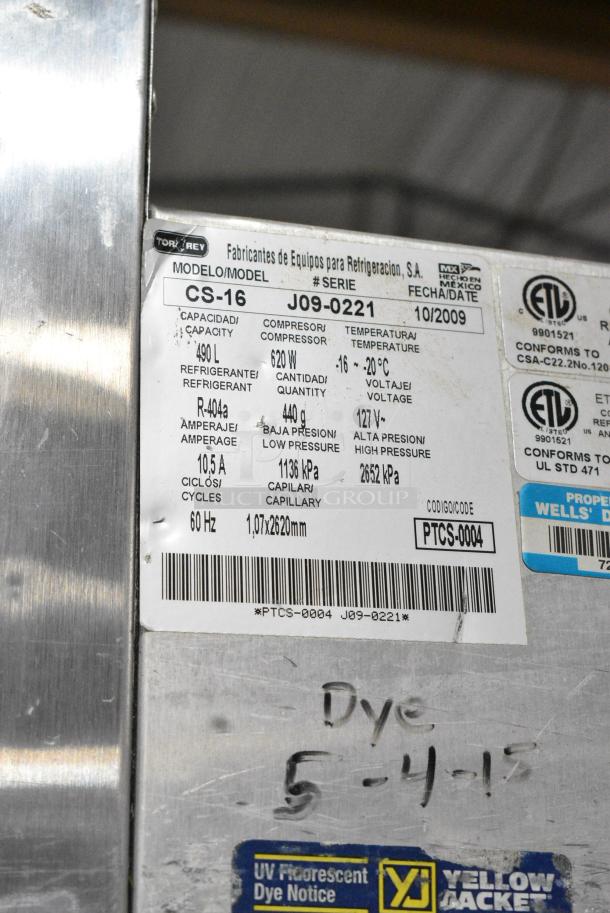 Torrey CS-16 Stainless Steel Commercial Single Door Reach In Cooler. 115 Volts, 1 Phase. Tested and Powers On But Does Not Get Cold - Image 6 of 6