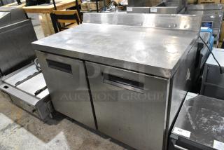 Hoshizaki CRMR48-W Stainless Steel Commercial 2 Door Work Top Cooler on Commercial Casters. 115 Volts, 1 Phase. Tested and Powers On But Does Not Get Cold