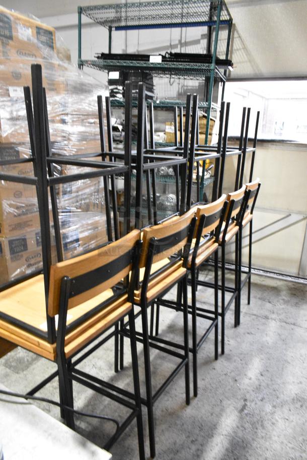 10 Wooden Bar Height Chair on Black Metal Frame. 10 Times Your Bid! - Image 2 of 5