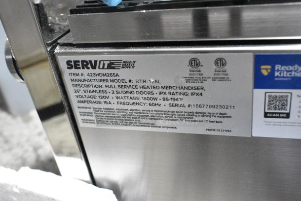 BRAND NEW SCRATCH AND DENT! ServIt 423HDM26SA HDM-26 26" Self / Full Service 3 Shelf Countertop Heated Display Case with Sliding Doors. 120 Volts, 1 Phase. Tested and Working! - Image 6 of 6