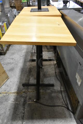 4 Butcher Block Wooden Bar Height Table on Metal Table Base. 4 Times Your Bid!