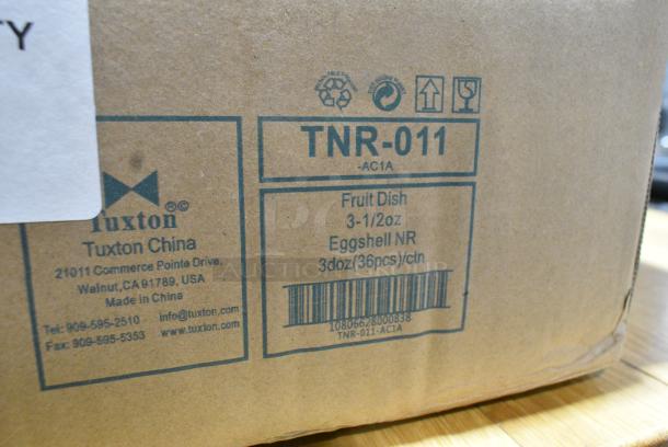 BRAND NEW SCRATCH AND DENT! Box of 36 Tuxton TNR-011 Nevada 3.5 oz. Eggshell Narrow Rim China Fruit Dish - 36/Case - Image 5 of 6