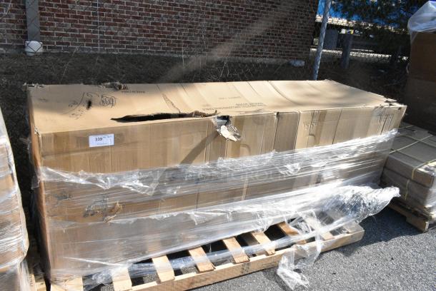 BRAND NEW SCRATCH AND DENT! Regency 600EBT3096D 30" x 96" 16 Gauge Type 304 Stainless Steel Enclosed Base Table with Sliding Doors and Adjustable Midshelf - Image 1 of 3