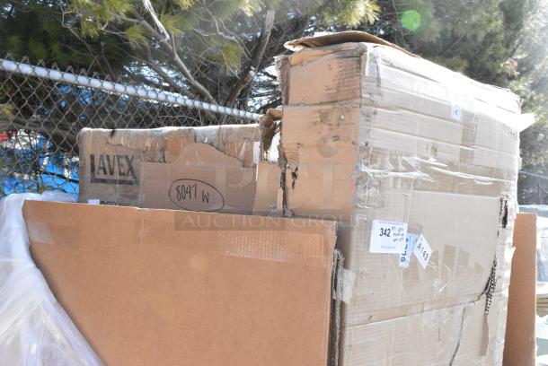 15 BRAND NEW SCRATCH AND DENT! Items Including 384YCZ60RDBF Lancaster Table & Seating 60" Round Heavy-Duty Granite White Plastic Bi-Folding Table, 600PRW36ELKD Regency 38 Pan End Load Wire Bun / Sheet Pan Rack - Unassembled, 522SG3048 Steelton 30" x 48" 18-Gauge Stainless Steel Equipment Stand with Undershelf and Galvanized Legs. 15 Times Your Bid! - Image 2 of 8