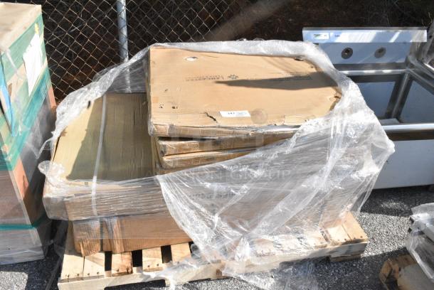 7 BRAND NEW SCRATCH AND DENT! Items Including 5 16430RTFBAW Lancaster Table & Seating 30" Round Thermo-Formed MDF Table Top with Barnwood Finish, 600ES3048S Regency 30" x 48" 16-Gauge Stainless Steel Equipment Stand with Undershelf. 7 Times Your Bid! - Image 1 of 8