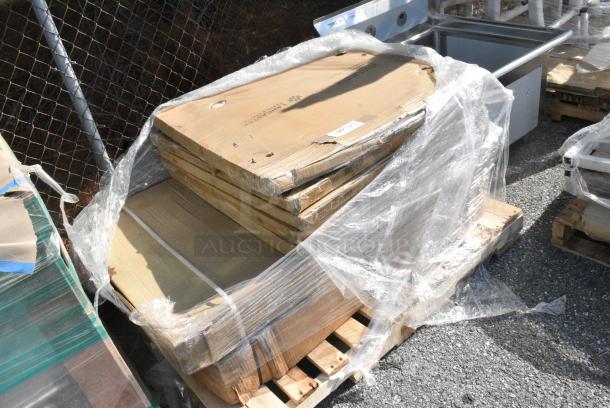 7 BRAND NEW SCRATCH AND DENT! Items Including 5 16430RTFBAW Lancaster Table & Seating 30" Round Thermo-Formed MDF Table Top with Barnwood Finish, 600ES3048S Regency 30" x 48" 16-Gauge Stainless Steel Equipment Stand with Undershelf. 7 Times Your Bid! - Image 2 of 8