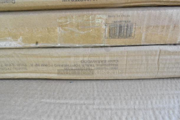 7 BRAND NEW SCRATCH AND DENT! Items Including 5 16430RTFBAW Lancaster Table & Seating 30" Round Thermo-Formed MDF Table Top with Barnwood Finish, 600ES3048S Regency 30" x 48" 16-Gauge Stainless Steel Equipment Stand with Undershelf. 7 Times Your Bid! - Image 7 of 8