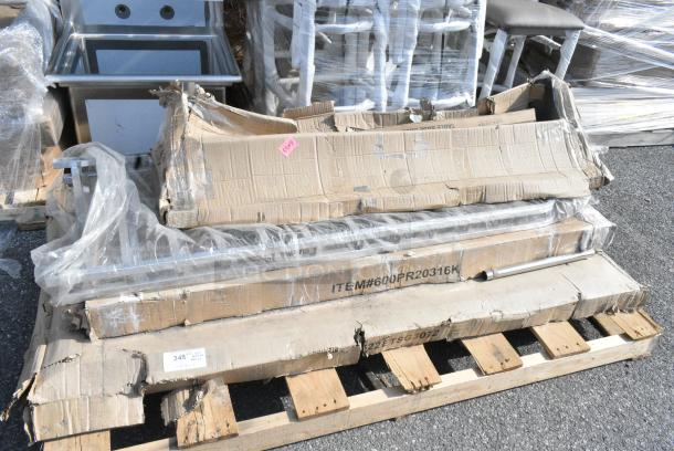 5 BRAND NEW SCRATCH AND DENT! Items Including 600PR20316K Regency 20 Pan End Load Stainless Steel Bun / Sheet Pan Rack - Unassembled, 522ETSG3072 Steelton 30" x 72" 18 Gauge 430 Stainless Steel Work Table with Undershelf, 600PS1560 Regency 15" x 60" Stainless Steel Wall Mounted Pot Rack with Shelf and 18 Galvanized Hooks. 5 Times Your Bid! - Image 1 of 7