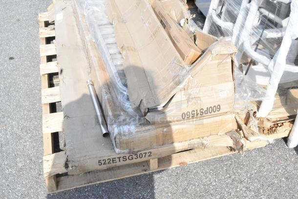 5 BRAND NEW SCRATCH AND DENT! Items Including 600PR20316K Regency 20 Pan End Load Stainless Steel Bun / Sheet Pan Rack - Unassembled, 522ETSG3072 Steelton 30" x 72" 18 Gauge 430 Stainless Steel Work Table with Undershelf, 600PS1560 Regency 15" x 60" Stainless Steel Wall Mounted Pot Rack with Shelf and 18 Galvanized Hooks. 5 Times Your Bid! - Image 3 of 7