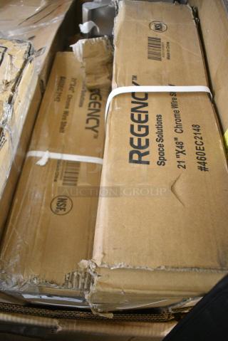 2 BRAND NEW SCRATCH AND DENT! Items Including 460EC2148 Regency 21" x 48" NSF Chrome Wire Shelf and 460EC2142 Regency 21" x 42" NSF Chrome Wire Shelf. 2 Times Your Bid!