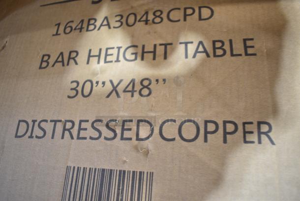 BRAND NEW SCRATCH AND DENT! Lancaster Table & Seating 164BA3048CPD Alloy Series 48" x 30" Rectangular Distressed Copper Bar Height Outdoor Table - Image 3 of 3