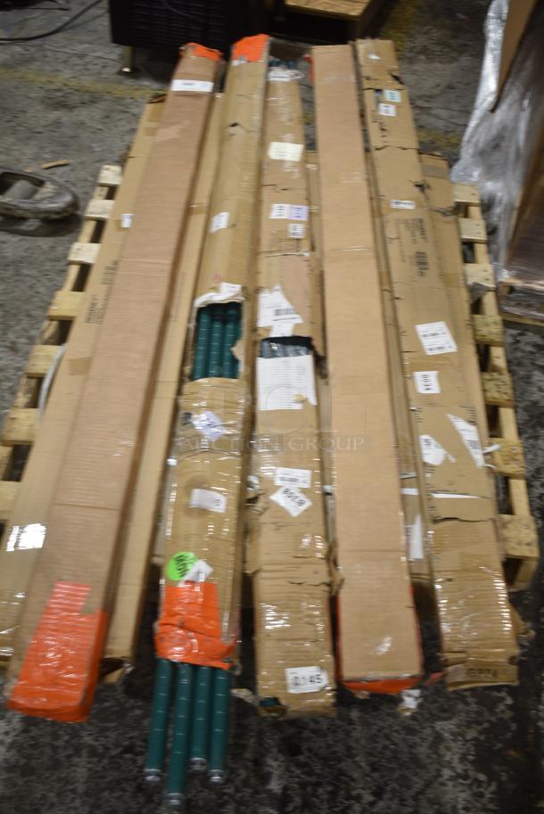 7 BRAND NEW SCRATCH AND DENT! Boxes of 4 Regency 460EBPC64 64" NSF Black Epoxy Mobile Shelving Post. 7 Times Your Bid! - Image 1 of 4