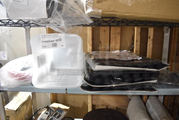 ALL ONE MONEY! Tier Lot of Various BRAND NEW SCRATCH AND DENT Items Including Poly Bins, Black Food Baskets and 25782PU Caster - Image 1 of 7