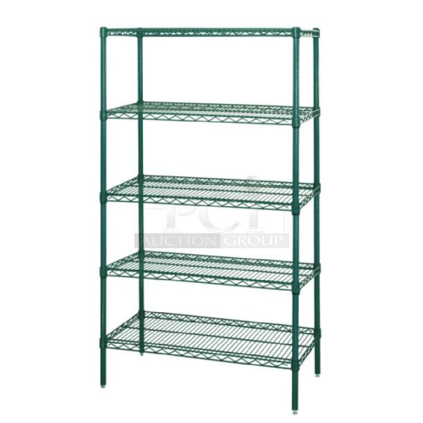 BRAND NEW! Quantum Storage Commercial Proform Green Epoxy Finished Heavy-Duty 5-Tier Walk-In Cooler/Freezer Wire Shelving Starter Kit! With 600-800 Lb. Capacity! Model: WR86-1836P-5! 2X Your Bid! - Image 1 of 1