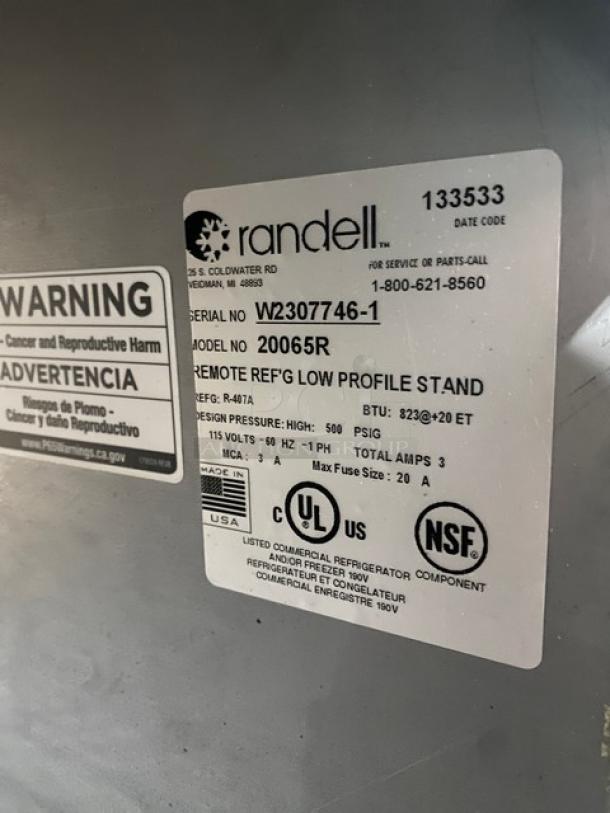 NEW! SCRATCH-N-DENT! Randell Commercial Stainless Steel 4 Drawer Refrigerated Chef Base/Equipment Stand! Model: 20065R SN: W2307746-1! 115V 1 Phase! On Legs! Remote Compressor/No Compressor! - Image 9 of 9