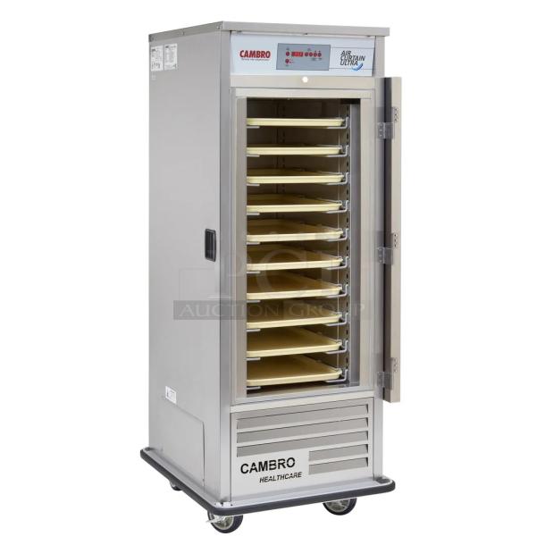 BRAND NEW! Cambro Healthcare Series Commercial Stainless Steel Single Section Ultra Air-Curtain Refrigerator! With Left Swing Door! With Self-Contained Bottom-Mounted Refrigeration! With Built-In Pan Holding Rack! Model: ACU1826L SN: 249200801! 120V 1 Phase! On Casters! - Image 1 of 1