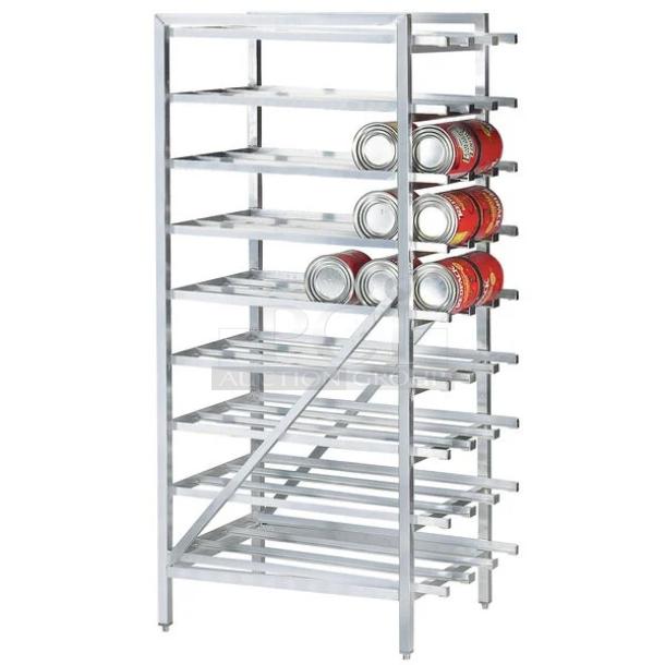 BRAND NEW! Advance Tabco Spec Line Series Commercial Heavy-Duty Aluminum Stationary Can Rack! With Sloped Glides! Accommodates #5 & #10 Cans! Model: CR10-162! On 1" Adjustable Bullet Feet Legs! - Image 1 of 1