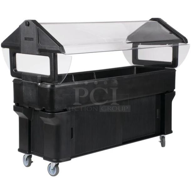 BRAND NEW! Carlisle Six Star Series Commercial Black Polyethylene Portable Food/Salad Bar! With Double-Side Sneeze Guard! With Enclosed Storage Cabinet Base! Model: 661103! With Casters! - Image 1 of 1