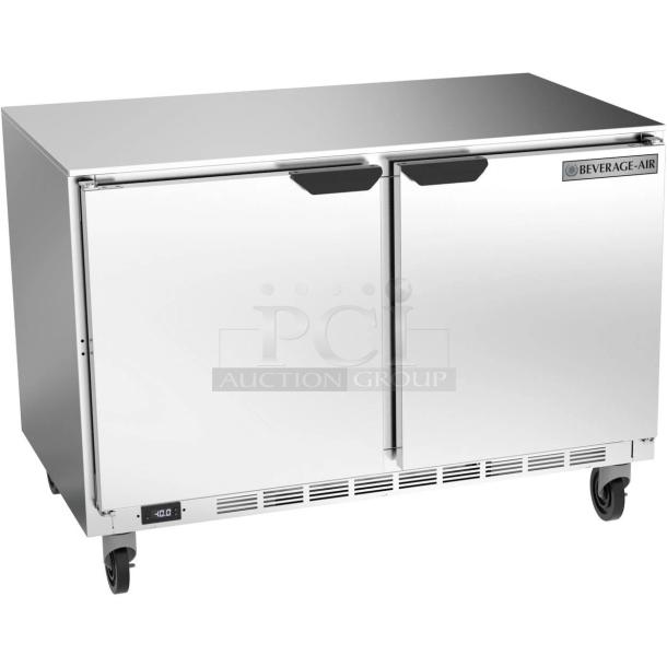 NEW! SCRATCH-N-DENT! Beverage-Air Commercial Stainless Steel 2 Door Undercounter Worktop Freezer! Model: UCF48AHC SN: 14901277! 115V 1 Phase! On Casters! - Image 1 of 1