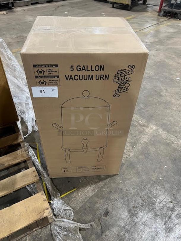 BRAND NEW! Service Ideas Commercial Brushed Stainless Steel Vacuum Insulated 5 Gal. Flame-Free Thermo-Urn! With Handles & Dome Lid! Model: URN50VBSRG! On Regal Style Base Legs! - Image 2 of 5