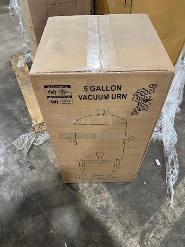 BRAND NEW! Service Ideas Commercial Brushed Stainless Steel Vacuum Insulated 5 Gal. Flame-Free Thermo-Urn! With Handles & Dome Lid! Model: URN50VBSRG! On Regal Style Base Legs! - Image 3 of 5