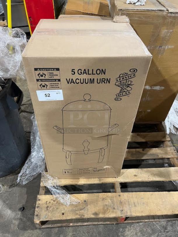 BRAND NEW! Service Ideas Commercial Brushed Stainless Steel Vacuum Insulated 5 Gal. Flame-Free Thermo-Urn! With Handles & Dome Lid! Model: URN50VBSRG! On Regal Style Base Legs! - Image 2 of 5